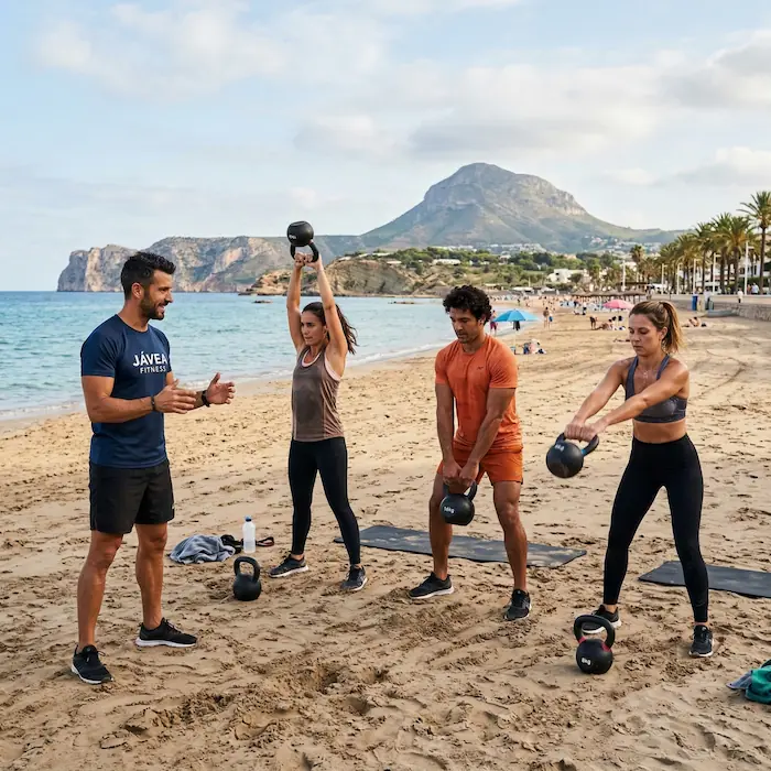 entrenamiento en grupo en las playas de Jávea